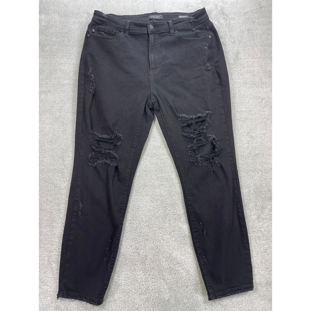 Judy Blue Jeans Women 15/32 Black Boyfriend Fit Distressed High Rise